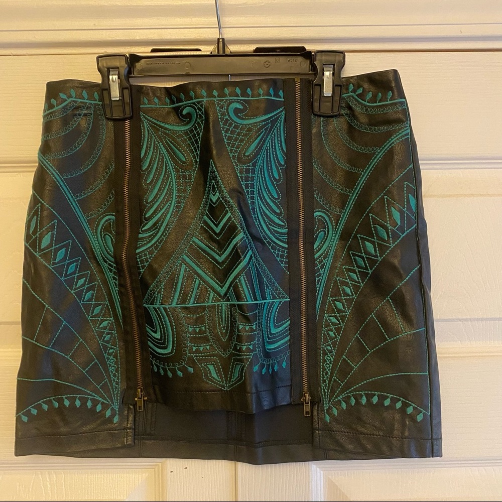 Embroidered Leather Mini Skirt